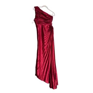 Wear Your Love Red Metallic Pleated One Shoulder Formal Evening Gown Dress 8